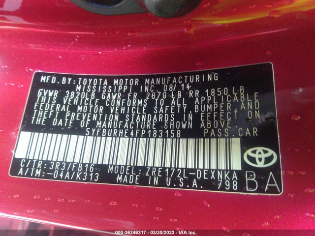 Toyota COROLLA LE 2015 5YFBURHE4FP183158 Image 9