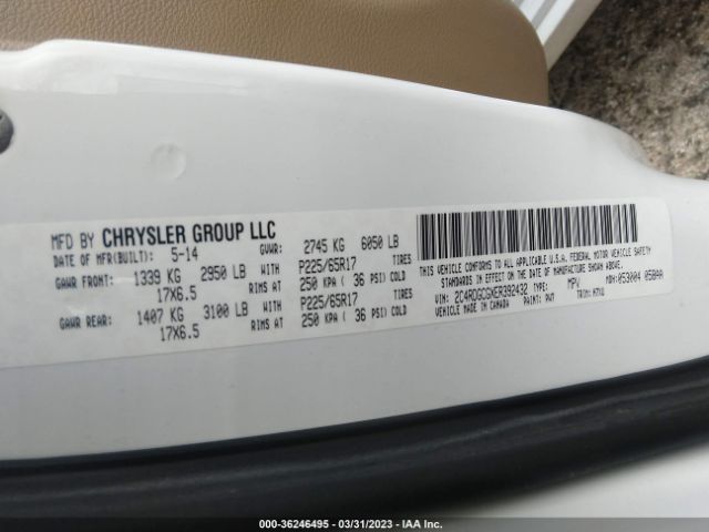 2C4RDGCGXER392432 Dodge Grand Caravan Sxt