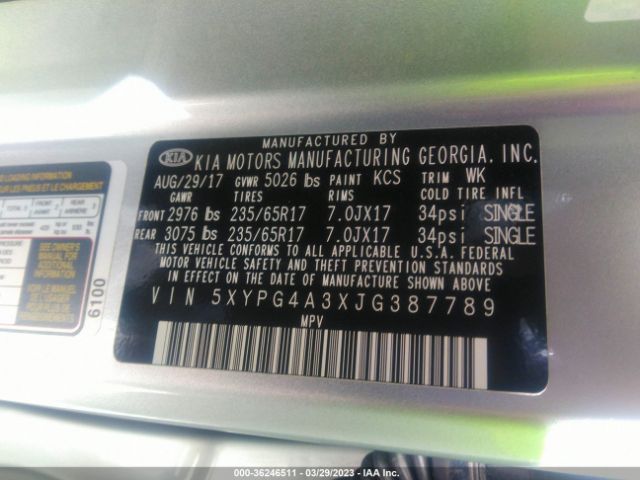 5XYPG4A3XJG387789 KIA SORENTO LX