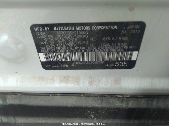 JA4AS3AA6LZ005706 Mitsubishi Eclipse Cross Es