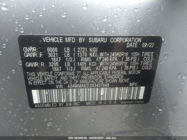 4S4WMAED2N3427648 Subaru Ascent Premium