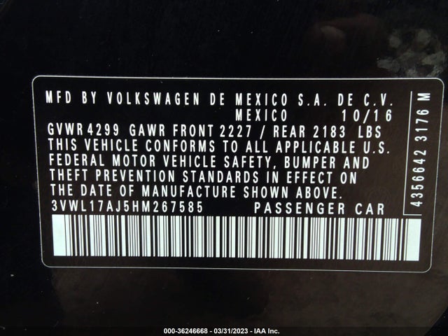 3VWL17AJ5HM267585 Volkswagen Jetta 1.8t Sel