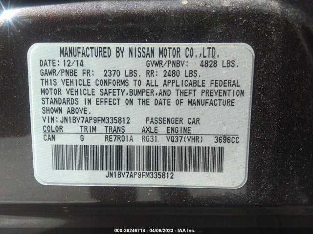JN1BV7AP9FM335812 Infiniti Q50 Premium