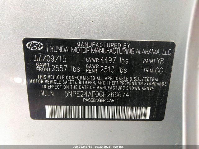 Hyundai Sonata 2.4l Se 2016 5NPE24AF0GH266674 Image 10