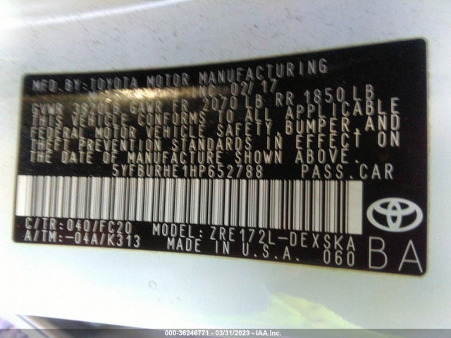 Toyota Corolla L/le/xle/se 2017 5YFBURHE1HP652788 Image 9