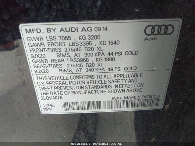 WA1LMAFE7FD008456 Audi Q7 3.0l Tdi Premium Plus