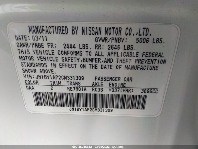 2012 INFINITI M37 VIN: JN1BY1AP2CM331309