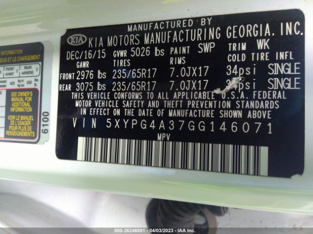 5XYPG4A37GG146071 KIA SORENTO LX