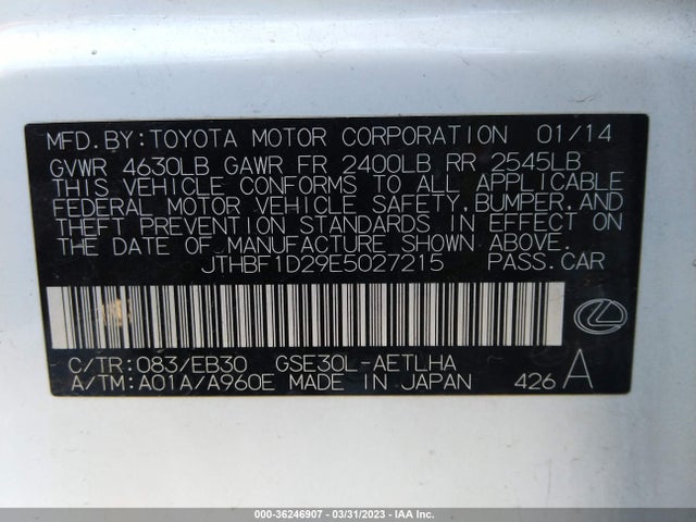 Lexus IS 250 2014 JTHBF1D29E5027215 Image 10