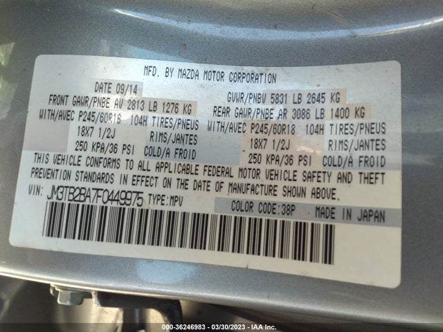 2015 Mazda CX-9, VIN: JM3TB2BA7F0449975