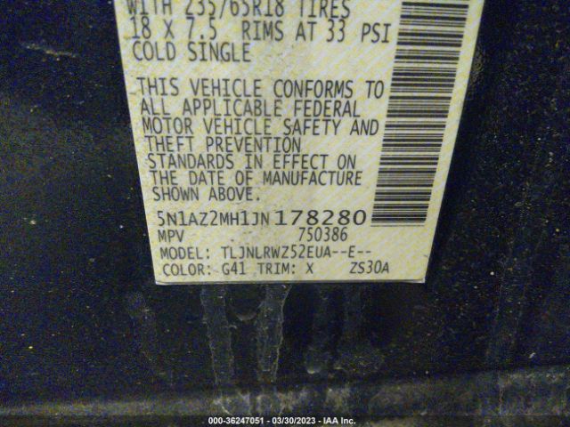 5N1AZ2MH1JN178280 Nissan MURANO SL
