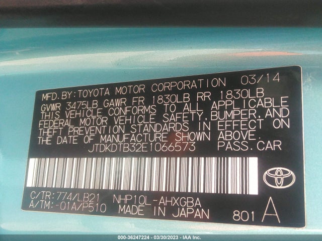 Toyota Prius C One/three/two/four 2014 JTDKDTB32E1066573 Image 10