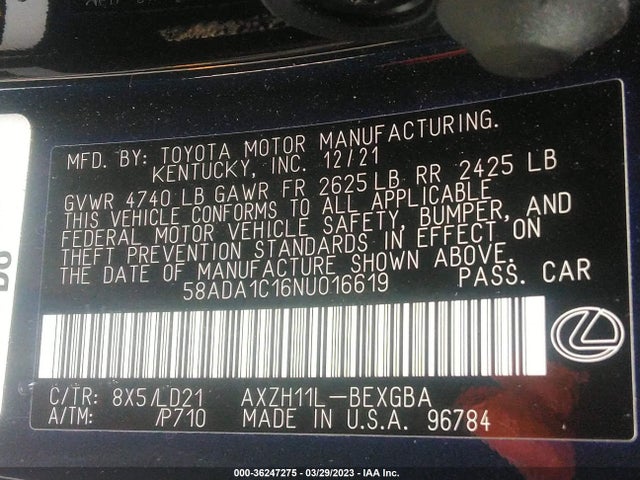58ADA1C16NU016619 Lexus Es Es 300h