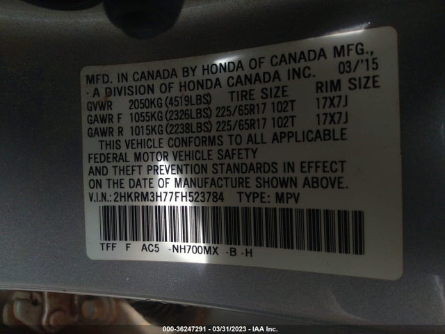 Honda Cr-v Ex-l 2015 2HKRM3H77FH523784 Image 9