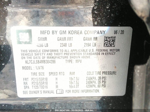 2021 Chevrolet Trax, VIN: KL7CJLSB4MB304286
