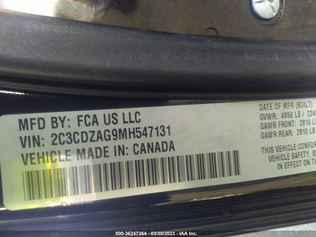 Dodge Challenger Sxt 2021 2C3CDZAG9MH547131 Image 9