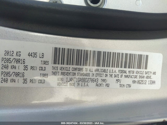 2011 JEEP PATRIOT SPORT VIN: 1J4NT1GA9BD270643