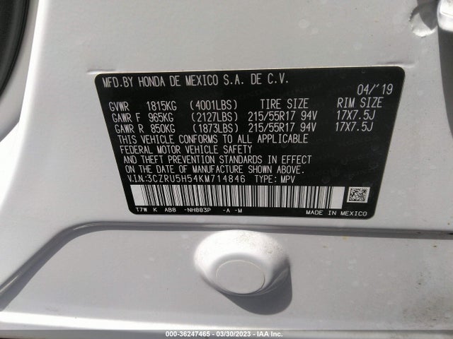 Honda HR-V EX 2019 3CZRU5H54KM714846 Image 9