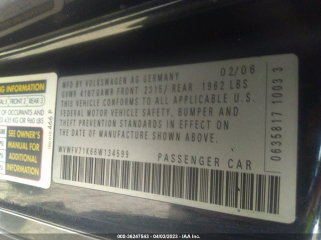 2006 VOLKSWAGEN NEW GTI VIN: WVWFV71K66W134599