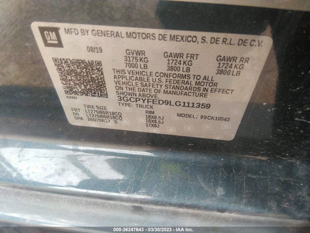 Chevrolet Silverado 1500 Lt Trail Boss 2020 3GCPYFED9LG111359 Image 9