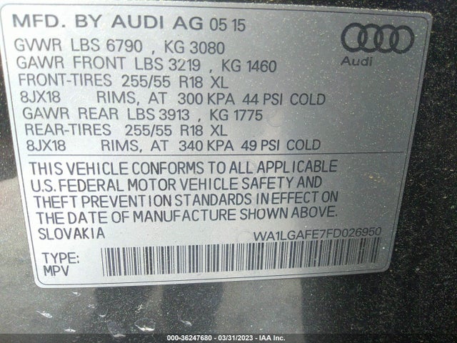 WA1LGAFE7FD026950 Audi Q7 3.0t Premium Plus