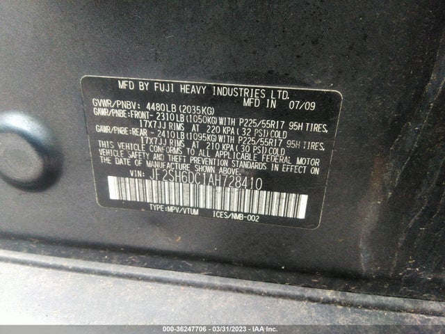 2010 SUBARU FORESTER 2.5X LIMITED VIN: JF2SH6DC1AH728410