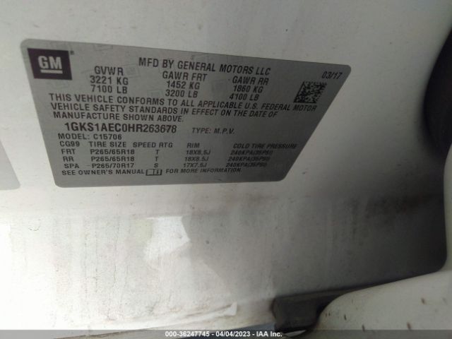 1GKS1AEC0HR263678 GMC YUKON SLE