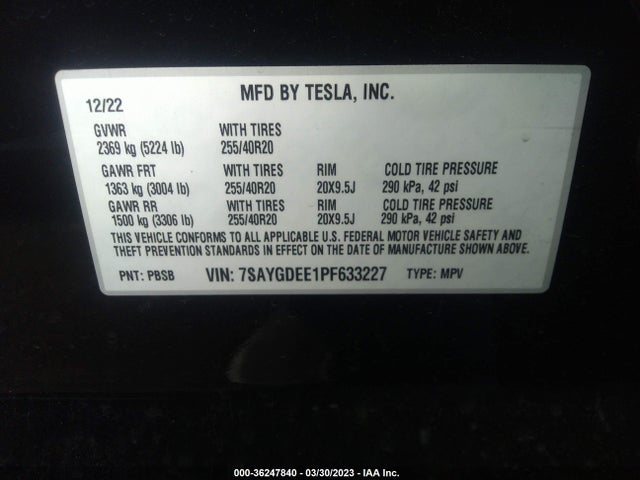 Tesla Model Y Long Range 2023 7SAYGDEE1PF633227 Image 9