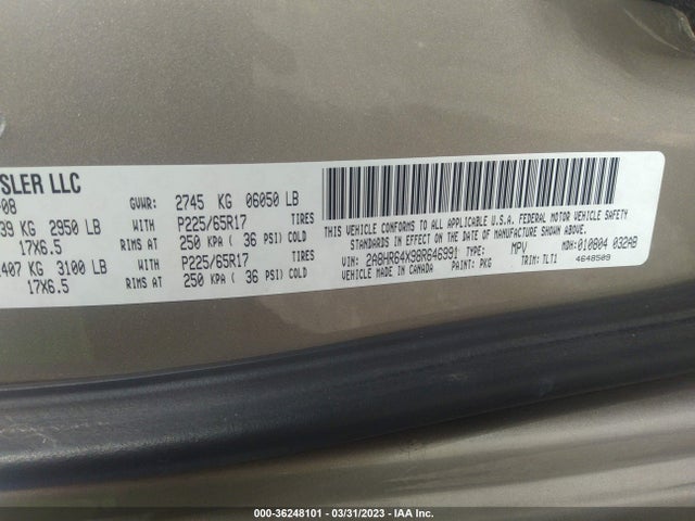 2008 CHRYSLER TOWN & COUNTRY LIMITED VIN: 2A8HR64X98R646991