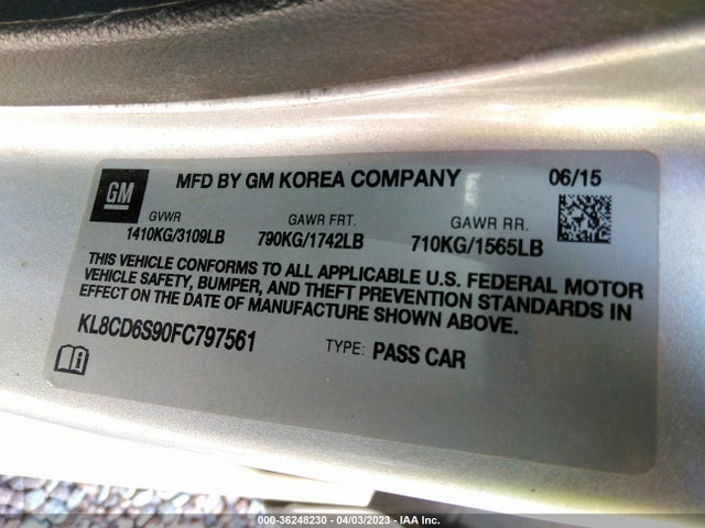 Chevrolet Spark Lt 2015 KL8CD6S90FC797561 Image 9