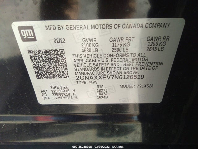 Chevrolet Equinox Premier 2022 2GNAXXEV7N6126519 Image 9