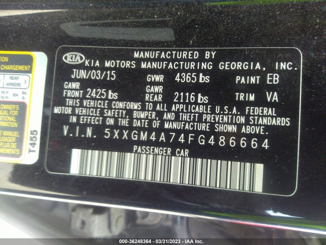 KIA Optima Lx 2015 5XXGM4A74FG486664 Image 9