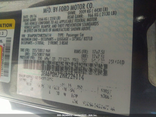 2017 Ford Fusion, VIN: 3FA6P0H72HR226114