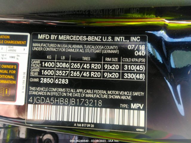 4JGDA5HB8JB173218 Mercedes-Benz Gle Gle 350