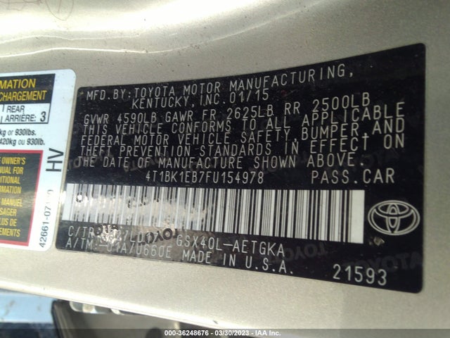 Toyota AVALON LIMITED 2015 4T1BK1EB7FU154978 Image 9