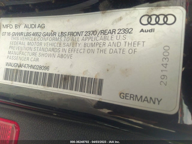 WAUGNAF47HN028096 Audi A4 PREMIUM