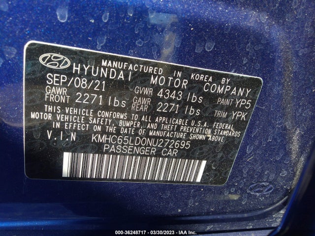 2022 Hyundai Ioniq, VIN: KMHC65LD0NU272695