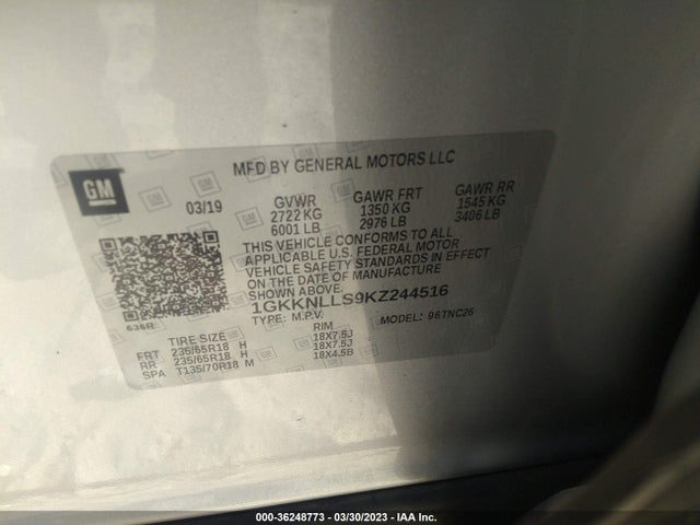 GMC ACADIA SLE 2019 1GKKNLLS9KZ244516 Image 9