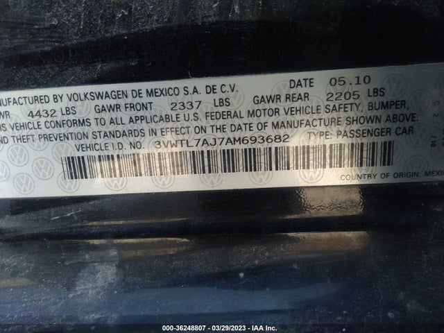2010 VOLKSWAGEN JETTA SPORTWAGEN TDI VIN: 3VWTL7AJ7AM693682