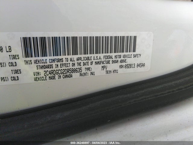 2013 DODGE GRAND CARAVAN SXT VIN: 2C4RDGCG2DR580635