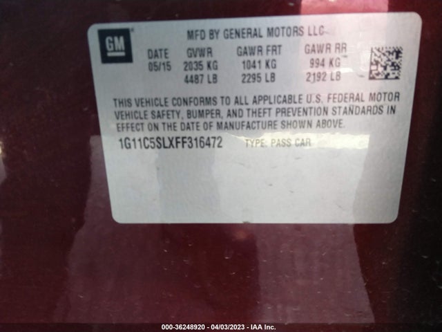 Chevrolet MALIBU LT 2015 1G11C5SLXFF316472 Image 9