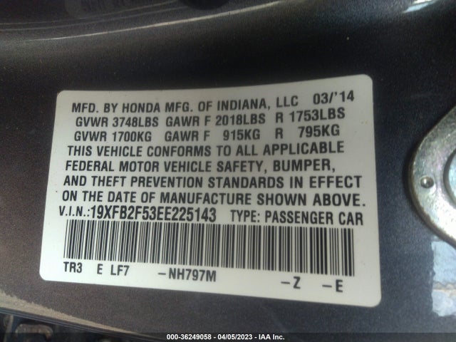 Honda Civic Sedan Lx 2014 19XFB2F53EE225143 Image 9