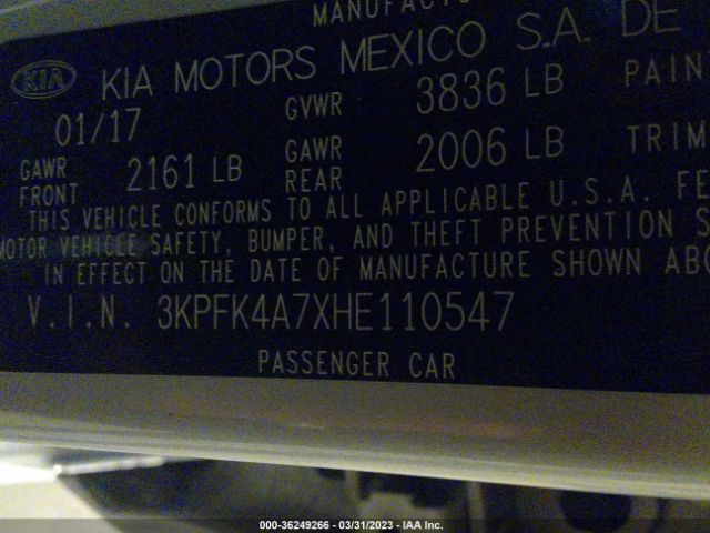 3KPFK4A7XHE110547 KIA FORTE LX