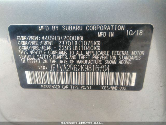 JF1VA2R62K9816704 Subaru Wrx Sti