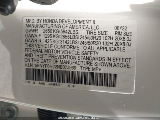 5FNYF6H22NB073969 Honda Pilot Special Edition