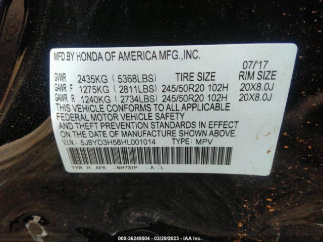 5J8YD3H58HL001014 Acura Mdx W/technology Pkg