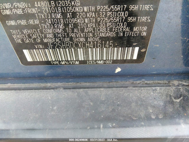 2012 SUBARU FORESTER 2.5X PREMIUM VIN: JF2SHBDCXCH416145