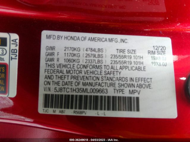 5J8TC1H35ML009663 Acura RDX
