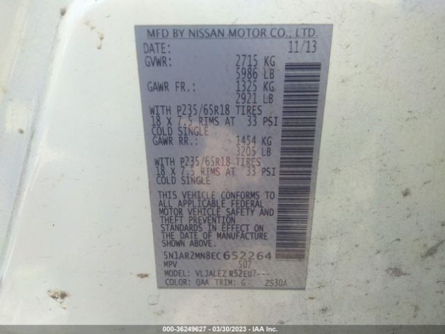 5N1AR2MN8EC652264 Nissan Pathfinder Sv