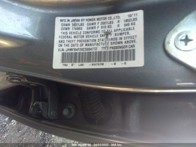 2012 HONDA CIVIC HYBRID VIN: JHMFB4F20CS004772